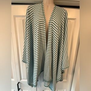 Lands End green white stripe wrap shawl beach coverup one size L XL 2X